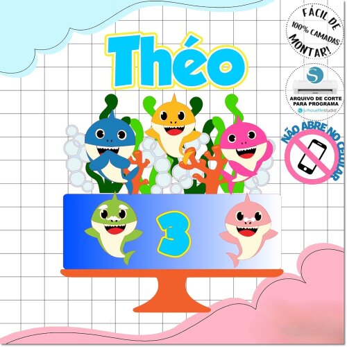 Topo de bolo 33 - Baby Shark a