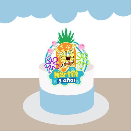 Topo de bolo 15 - Bob Esponja a