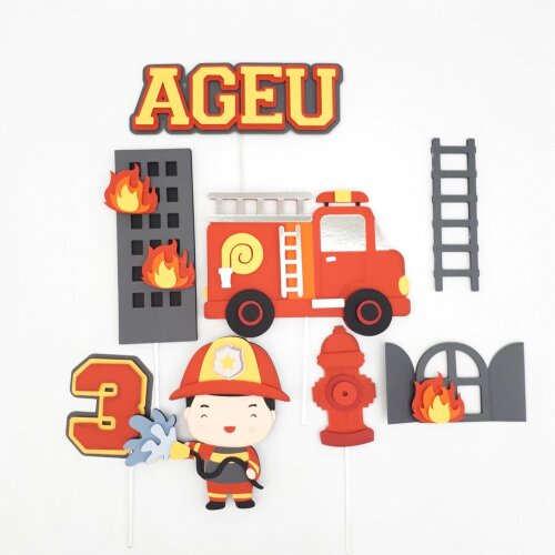 Topo de bolo 25 - Bombeiros a