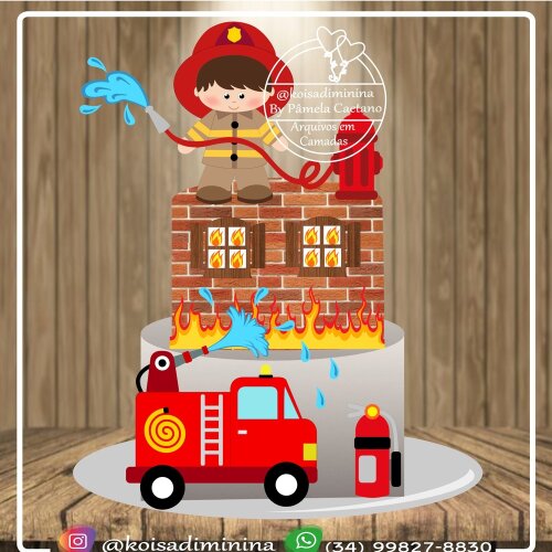 Topo de bolo 6 - Bombeiros a
