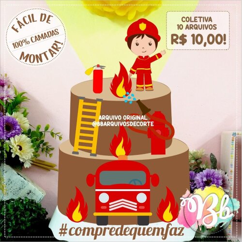 Topo de bolo 8 - Bombeiros a