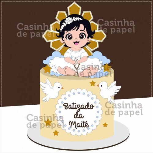 Topo de bolo 114 - Batizado - Anjinhos a