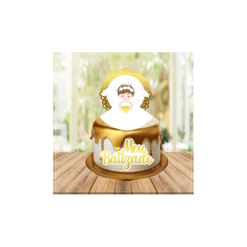 Topo de bolo 121 - Batizado - Anjinhos a