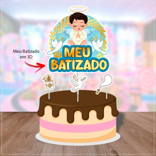 Topo de bolo 123 - Batizado - Anjinhos a