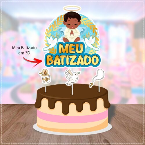 Topo de bolo 124 - Batizado - Anjinhos a
