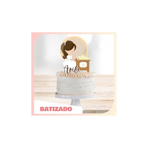Topo de bolo 145 - Batizado - Anjinhos a