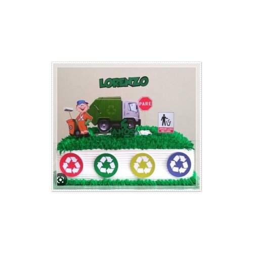 Topo de bolo 01 - Caminhão de Lixo a