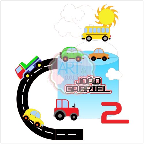 Topo de bolo 09 - Carrinhos a