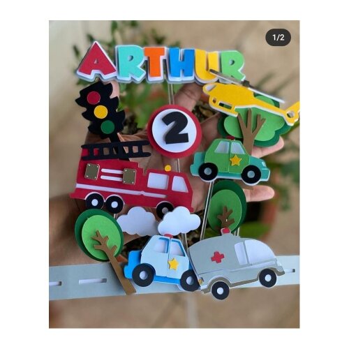 Topo de bolo 13 - Carrinhos a