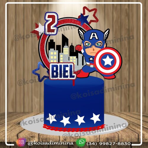 Topo de bolo 04 - Capitão América a