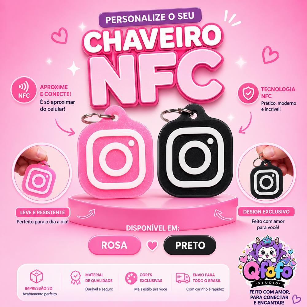 Chaveiro Instagram NFC Personalizado e Regravável
