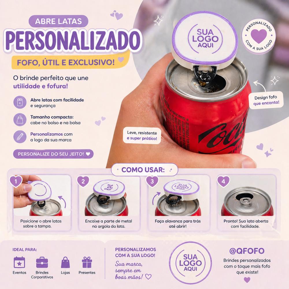 Chaveiro Abre latas Personalizado com Logo, unhas seguras  brinde