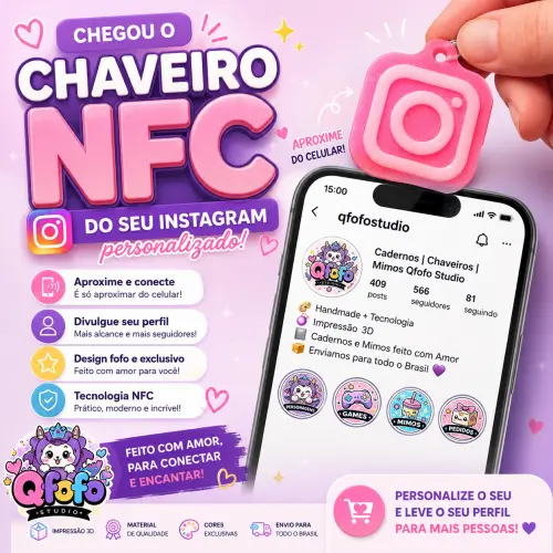 Chaveiro Instagram NFC Personalizado e Regravável