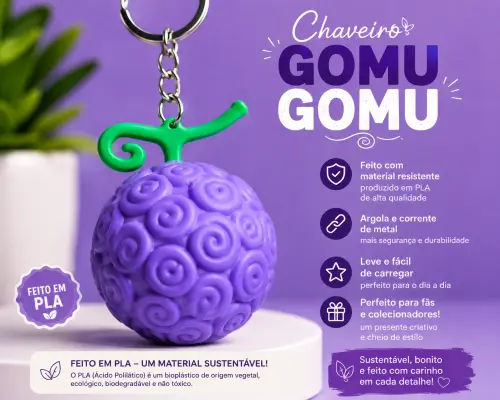 Chaveiro Gomu Gomu no Mi em PLA | Impressão 3D Artesanal Geek