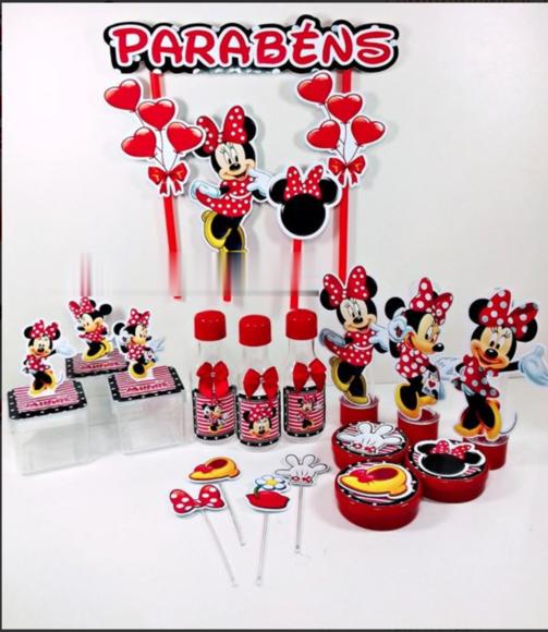 Kit C/80 Lembrancinhas + Topo+brinde Minnie Vermelha