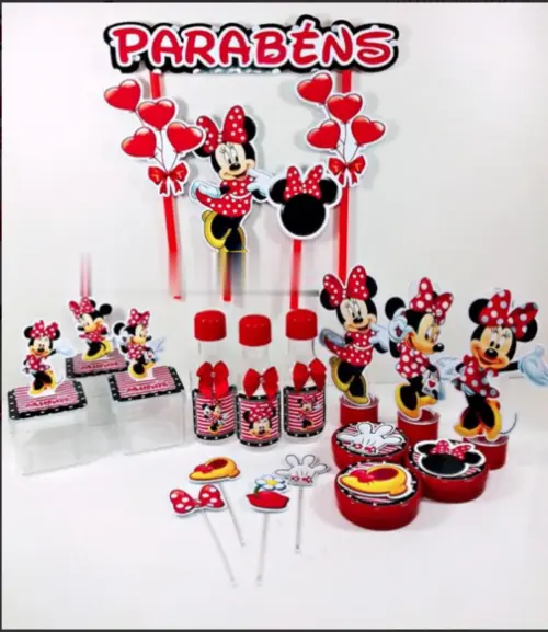 Kit C/80 Lembrancinhas + Topo+brinde Minnie Vermelha