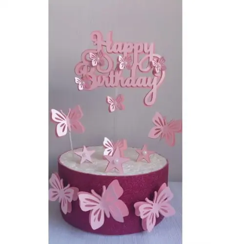 Topo de Bolo Borboletas Happy Birthday