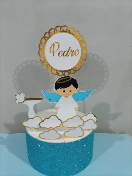 Topo de Bolo Batizado Menino