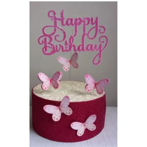 Topo de Bolo Happy Birthday com Borboletas