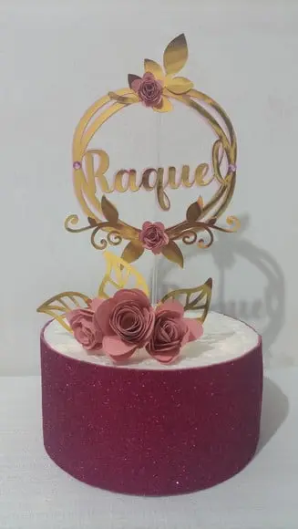 Topo de Bolo Nome com Flores