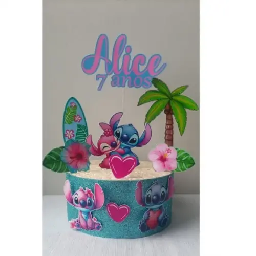 Topo de Bolo Stitch e Angel