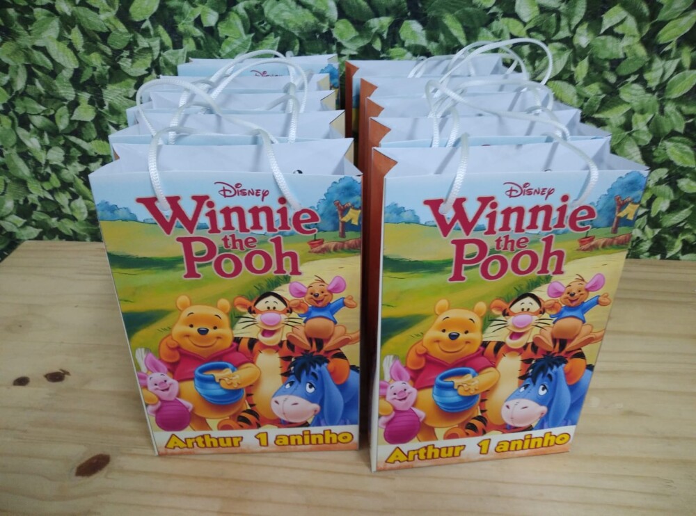 Pooh sacola personalizada 20 Unid Tam 20x13,5x5,5 cm segue pronta
