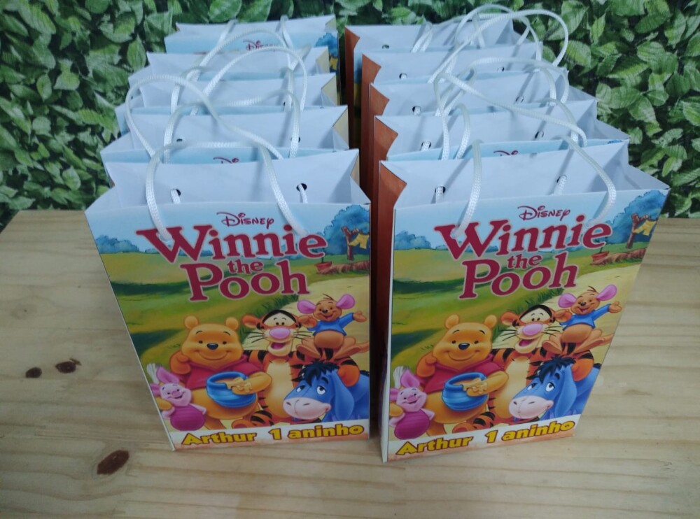 Pooh sacola personalizada 20 Unid Tam 20x13,5x5,5 cm segue pronta
