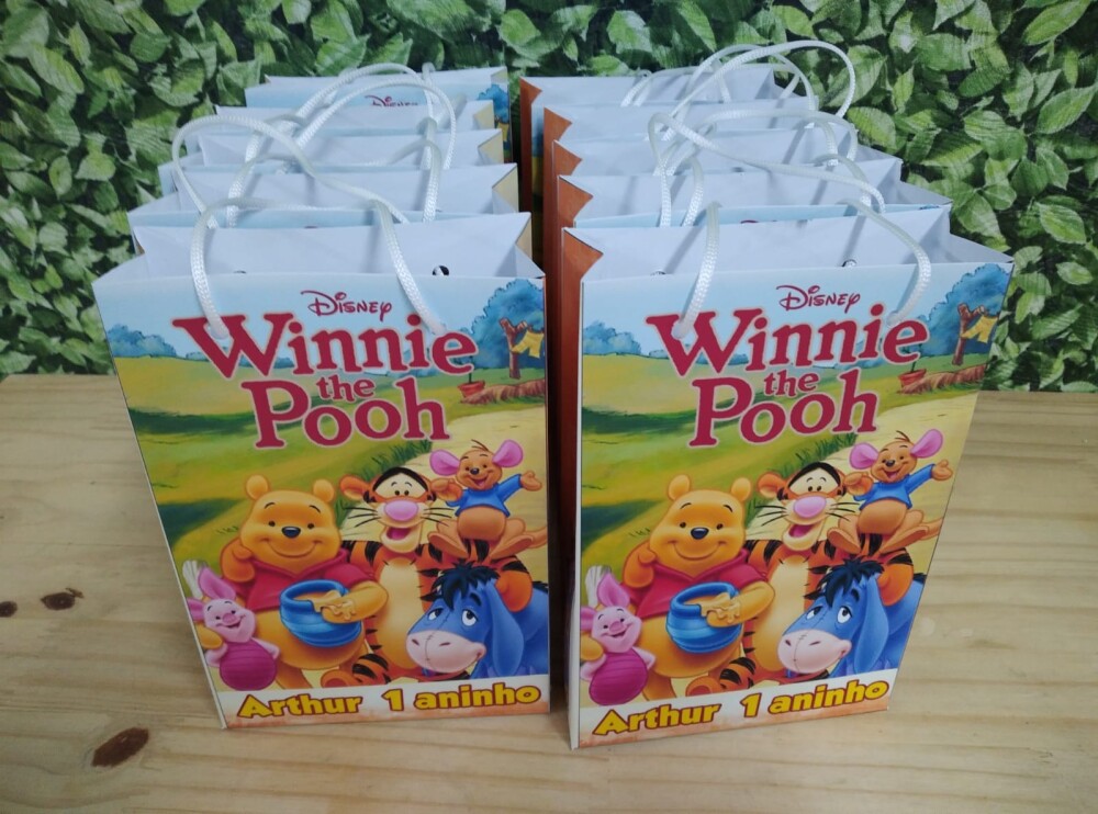 Pooh sacola personalizada 20 Unid Tam 20x13,5x5,5 cm segue pronta