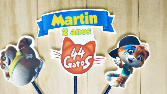 44 Gatos Topo de Bolo Personalizado Pronta Entrega