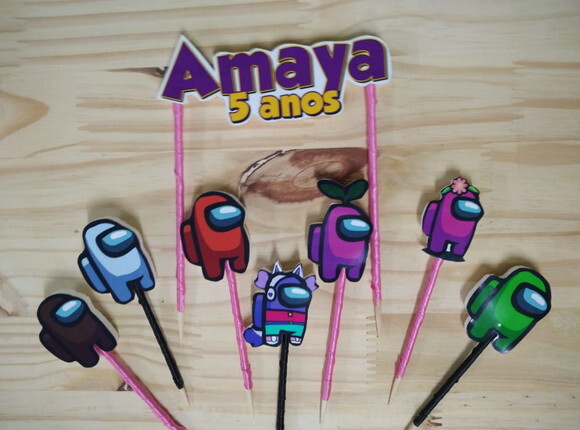 Amon Us Topo de Bolo Personalizado Pronta Entrega
