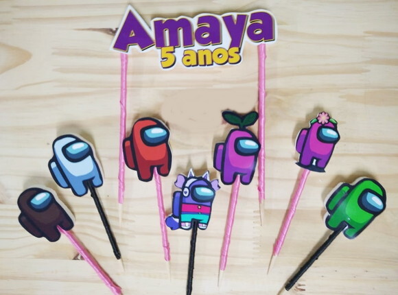 Amon Us Topo de Bolo Personalizado Pronta Entrega