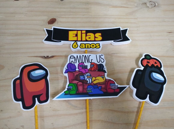 Among Us Topo de Bolo Personalizado Pronta Entrega