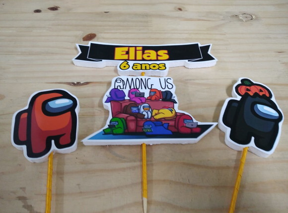 Among Us Topo de Bolo Personalizado Pronta Entrega