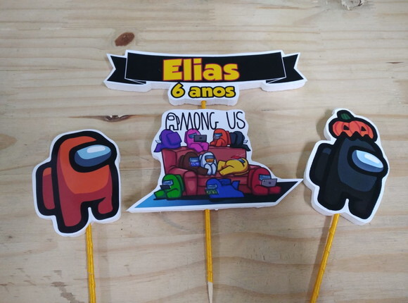 Among Us Topo de Bolo Personalizado Pronta Entrega