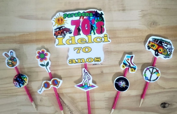 Anos 70 Topo de Bolo Personalizado