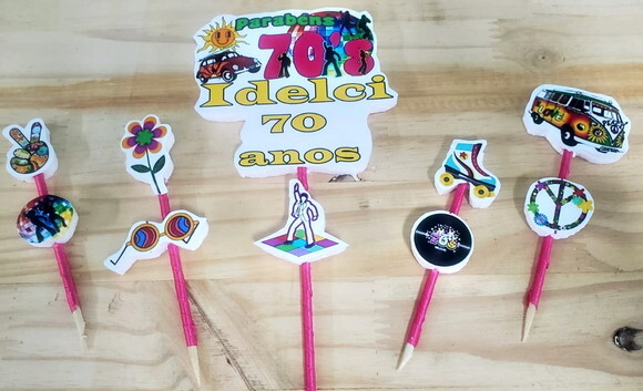 Anos 70 Topo de Bolo Personalizado