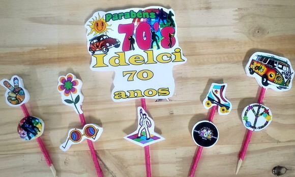 Anos 70 Topo de Bolo Personalizado