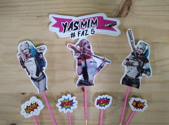 Arlequina Topo de Bolo Personalizado Pronta Entrega