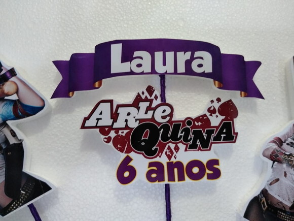 Arlequina Topo de Bolo Personalizado Pronta Entrega