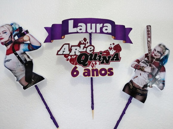 Arlequina Topo de Bolo Personalizado Pronta Entrega