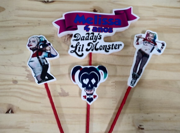 Arlequina Topo de Bolo Personalizado Pronta Entrega