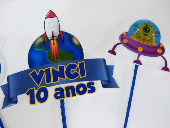 Astronauta Topo de Bolo Personalizado