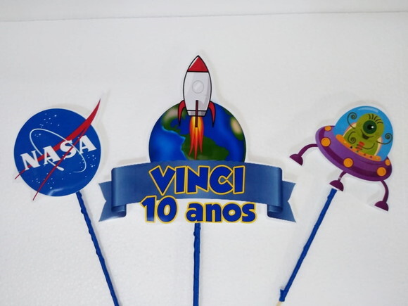 Astronauta Topo de Bolo Personalizado