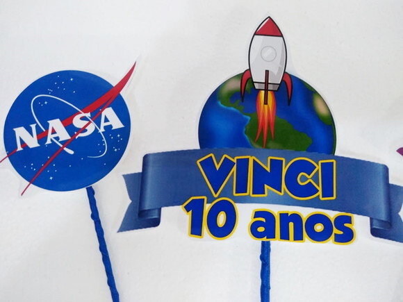 Astronauta Topo de Bolo Personalizado