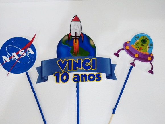 Astronauta Topo de Bolo Personalizado