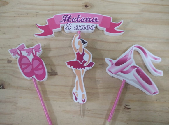 Bailarina Topo de Bolo Personalizado Pronta Entrega