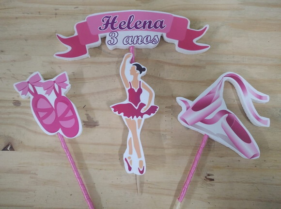 Bailarina Topo de Bolo Personalizado Pronta Entrega