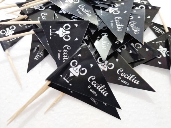 Bandeirinha Gato Preto 50 Unid Personalizadas