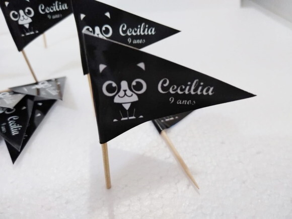 Bandeirinha Gato Preto 50 Unid Personalizadas