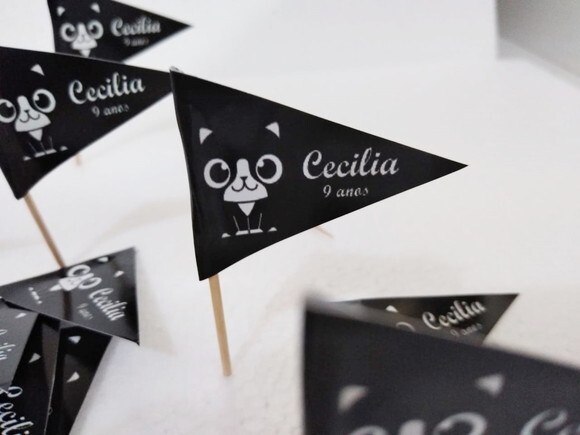 Bandeirinha Gato Preto 50 Unid Personalizadas